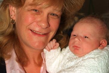 Janet Wright with her newborn son who weighed nine pounds and two ounces at birth. 1997.
