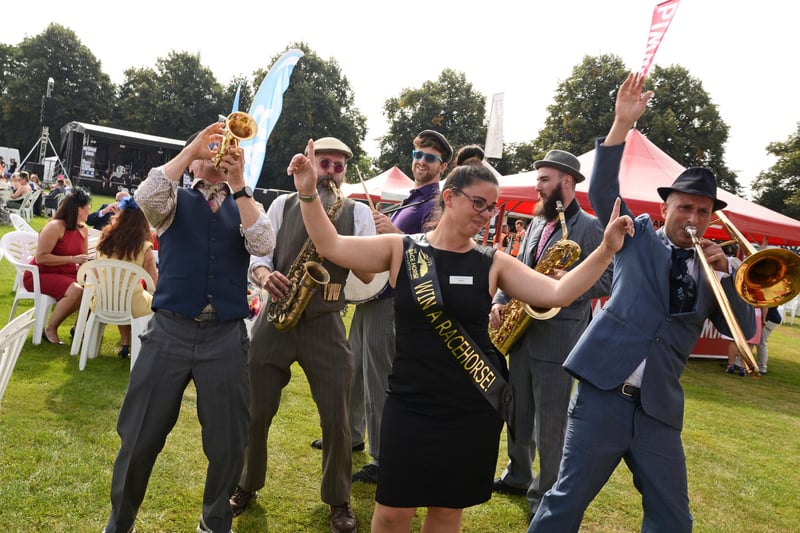 St Leger Festival, Ladies Day 2021. The Baghdaddies, pictured with Gemma West, of the Race Horse Lotto