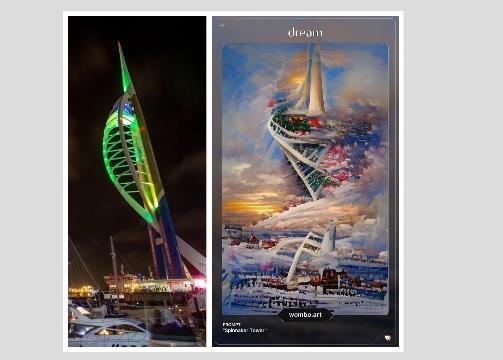 Spinnaker Tower is transformed into a paradise in the clouds. Picture: WOBO Dream AI