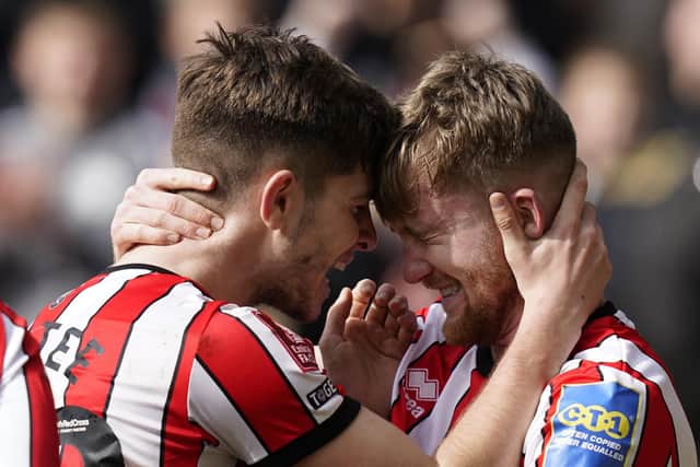 Tommy Doyle and James McAtee celebrate after Doyle's stunner against Blackburn Rovers sealed Sheffield United's place in the FA Cup semi-finals: Simon Bellis / Sportimage