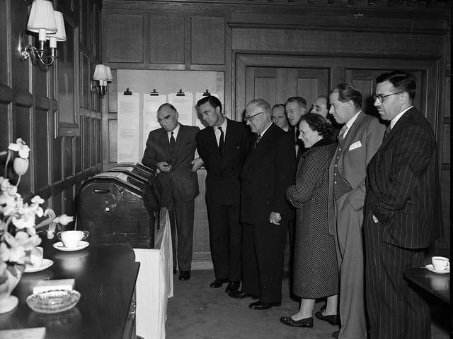 A party held at The Scotsman offices to watch the Budget results come through on the wire machines in April 1959.
