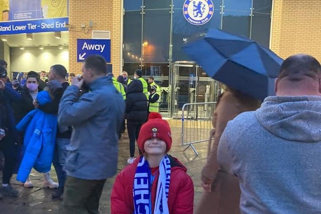 Chesterfield fans enjoy the big day outside Stamford Bridge.