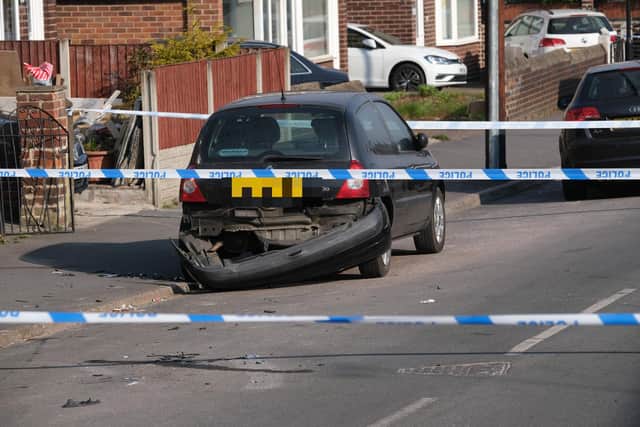 Police cordon off Farrars Road in Tinsley Sheffield following a suspected shooting incident and multiple RTC's