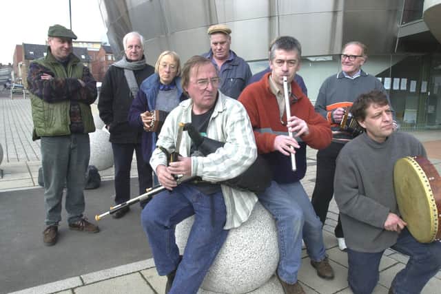 Pictured at the  National Centre for Popular Music, Paternoster Row, Sheffield, where traditional Irish music workshops were being held, organised by the Sheffield Irish Forum. John Dowling is seen, second right, with fellow musicians including Phil Brown, Brian Howard, Steve Flude, Dermot Carney, Danny Meehen and Diz Feeley