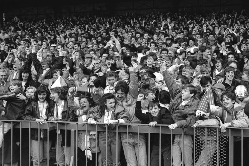 Now here's Sunderland fans celebrating a goal against Gillingham at Roker Park back in May 1987.
