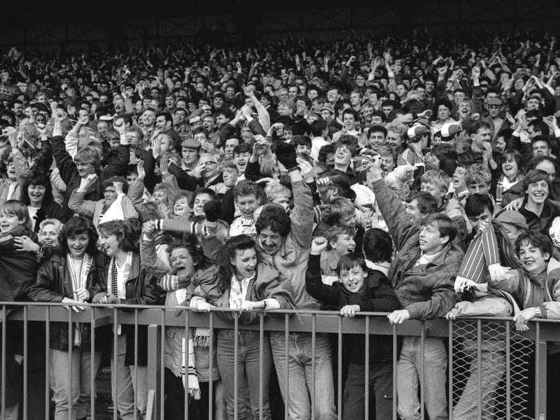 Now here's Sunderland fans celebrating a goal against Gillingham at Roker Park back in May 1987.