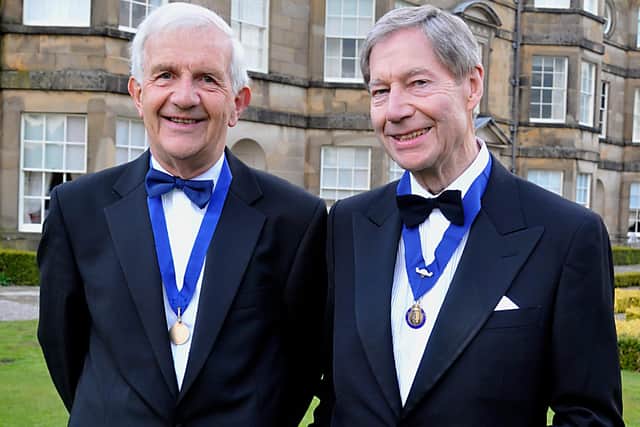 Malcolm Lindley, left, and Barrie Cottingham at Sheffield & District Society of Chartered Accountants Past Presidents Dinner at Hassop Hall, Bakewell