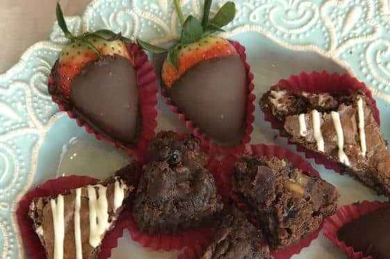 Chocolate covered strawberries and brownies from Cacao Wonderland.
