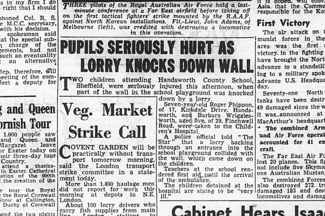 Sheffield youngsters Barbara Wrigglesworth, aged five, and Roger Phippen, seven, were both killed when a gatepost collapsed at Handsworth Community School on July 10, 1950. This is how The Star reported the tragedy at the time
