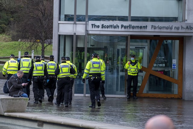 The "Scotland Against Lockdown" protest, which took place at lunchtime outside the Scottish Parliament.