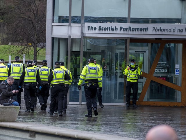 The "Scotland Against Lockdown" protest, which took place at lunchtime outside the Scottish Parliament.