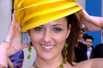 Claire Widdop aged 16 arrived to her prom on a firetruck - hats included. 2006.