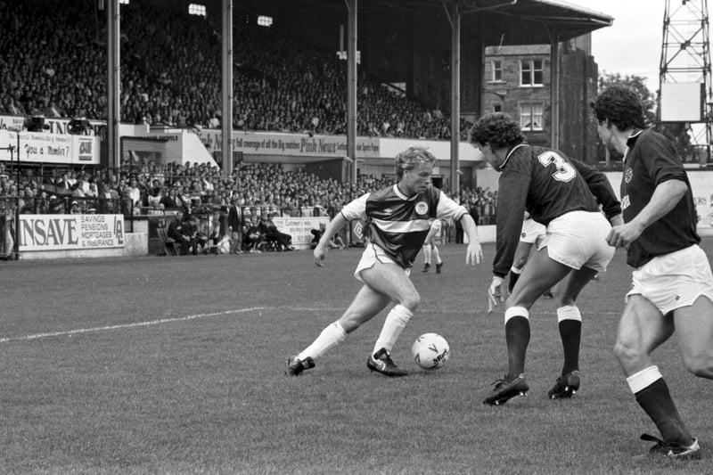 Hibs' Mickey Weir in action during the Hibs v Hearts Edinburgh derby football match at Easter Road in August 1986. Final score 0-2 win for Hearts.