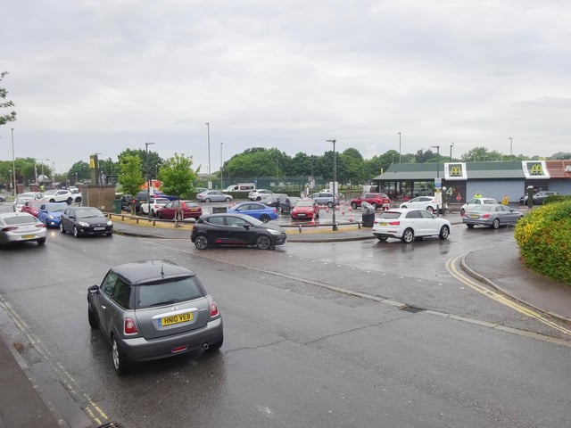 Heavy traffic at the McDonald's at Speedfields Park, Fareham.