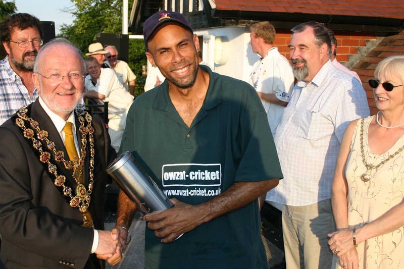 Cricket back at Queen's Park Chesterfield in 2005. Man of the Match presentation.
