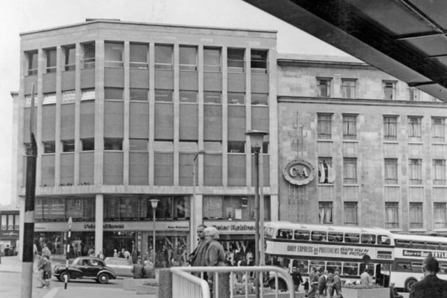 The fashion department store Peter Robinson and ladies outfitters C and A Modes, on High Street, Sheffield city centre, in 1964