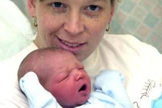 Sarah Paddock with newborn baby Daniel. Born on New Year's Day 2001.