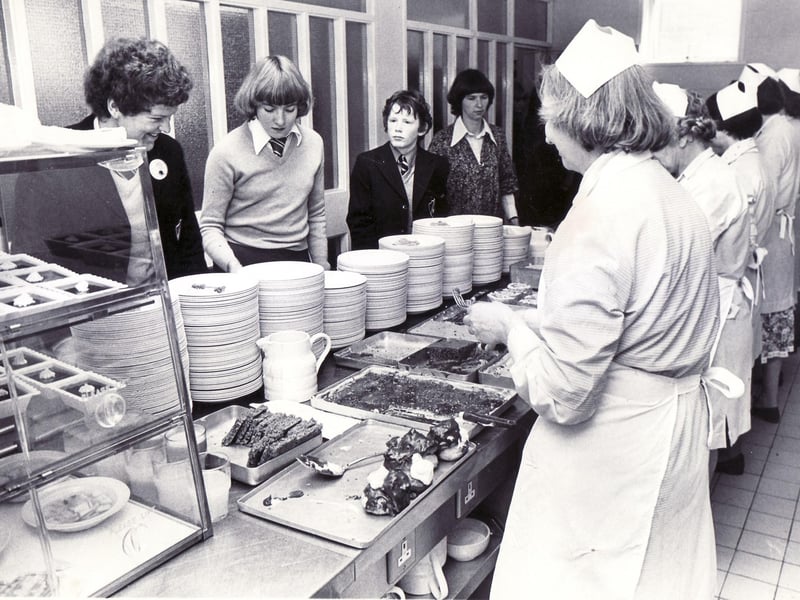 This picture of the Junior Star School Dinner, at Silverdale School, in September 1980, shows the food you'd get on the menu at schools in the 80s. At the secondary schools, you had a choice of options.