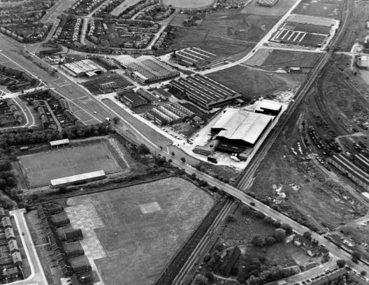 A 1973 aerial view of the west end of South Shields, including the football ground.