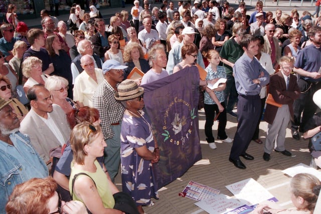 Angry community groups protest at the sacking of council community workers, July 26, 1999