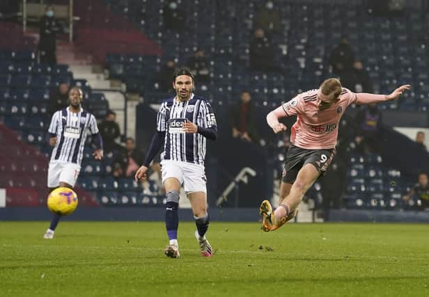 Oli McBurnie of Sheffield Utd sees his shot saved against West Brom: Andrew Yates/Sportimage