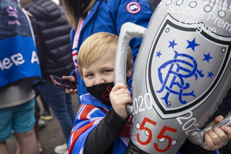 A young Rangers fan pre match during a Scottish Premiership match between Rangers and St Mirren at Ibrox Stadium, on March 06, 2021, in Glasgow, Scotland. (Photo by Craig Williamson / SNS Group)