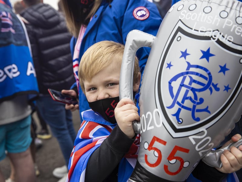 A young Rangers fan pre match during a Scottish Premiership match between Rangers and St Mirren at Ibrox Stadium, on March 06, 2021, in Glasgow, Scotland. (Photo by Craig Williamson / SNS Group)