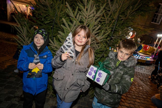 St Paul's pupils with decorations for the tree.