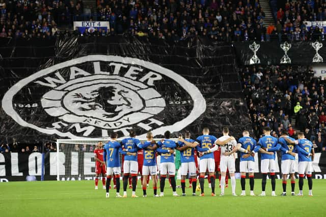 Rangers' players observe a minute's silence for legendary manager Walter Smith, who passed away aged 73 earlier this week: Alan Harvey / SNS Group