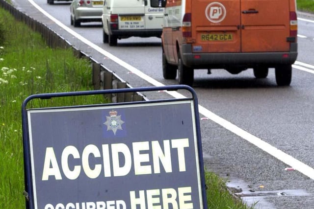 A police sign up on the Stocksbridge bypass after a crash in 2002.