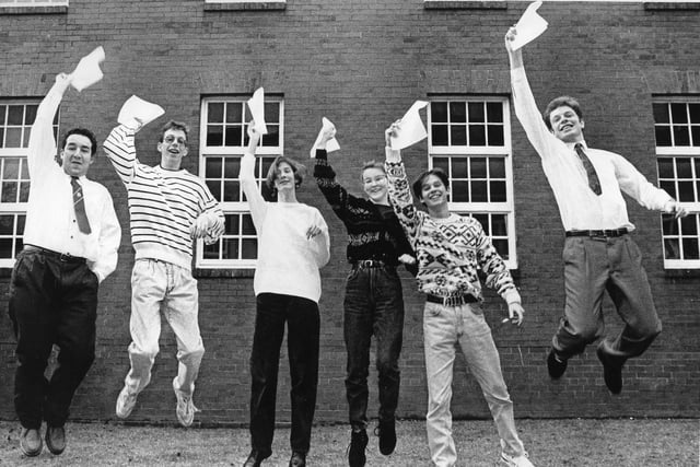 These students were jumping for joy back in January 1992 at news of their acceptance into Oxford University. Pictured were Hartlepool Sixth Form College students(left to right) Paul Nicholson, Philip Coull, Louise Metcalf, Susan Skirving, Jason Hogg and Stuart Midgley.