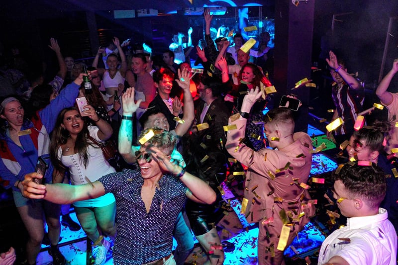 Confetti going off as revellers return on the dancefloor at Powerhouse nightclub in Newcastle.