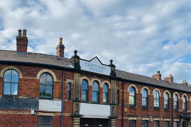 The historic frontage of Portland Works in Highfield, Sheffield