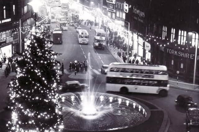 The Goodwin Fountain in its festive finery in the 1960s