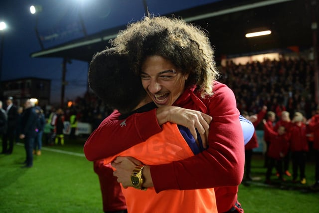 Ethan Ampadu of Exeter City celebrates at the final whistle after winning the League Two Play off Semi Final Second Leg match against Carlisle United