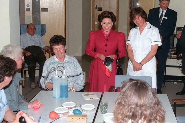 Princess Margaret with staff and patients at the Firth Wing at the Northern General Hospital which she officially opened on  October 11, 1993