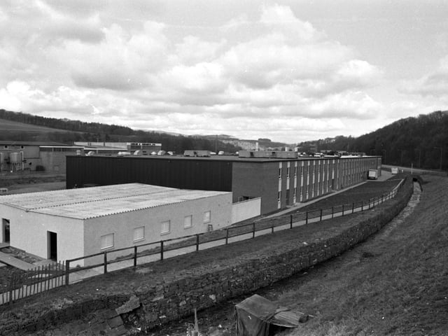 Exterior of the Exacta Circuits electronics factory in Galashiels, April 1980.