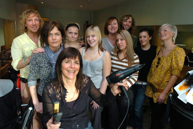 Ruth Johnson (foreground) with staff at the Cutting Club hair salon, Devonshire Street in 2006