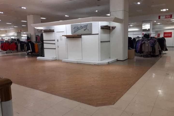 Empty shelves on the last day of trading at Debenhams on The Moor in Sheffield