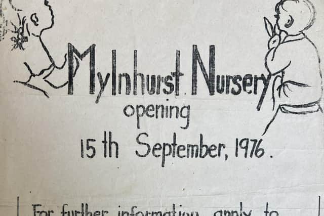 The wholesome handmade poster from 1976 advertising Mylnhurst Nursery's opening