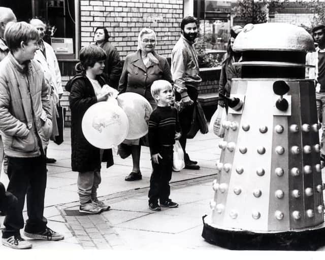 Youngsters meet a Dalek on The Moor, Sheffield in October 1985