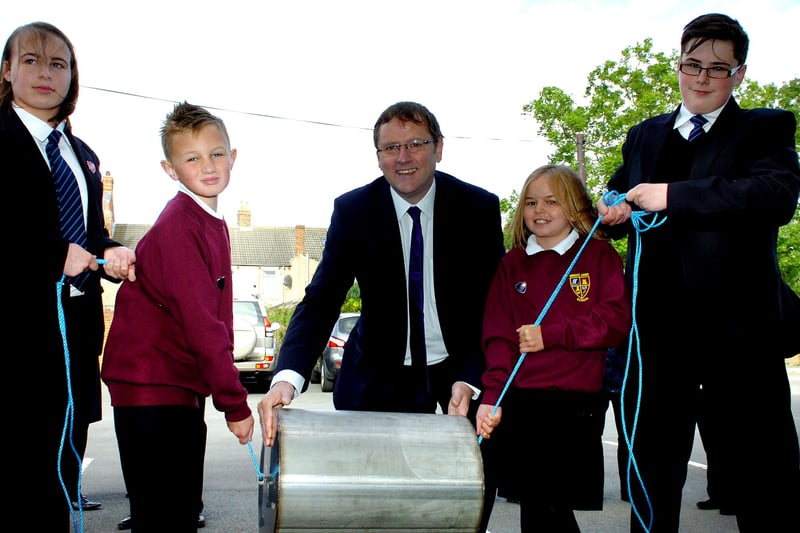 MP Phil Wilson helped bury a time capsule at Wellfield Community School in 2012 with help from left, Imogen Thompson, Lewis Calvert, Ellen Lowther and Adam Presho.