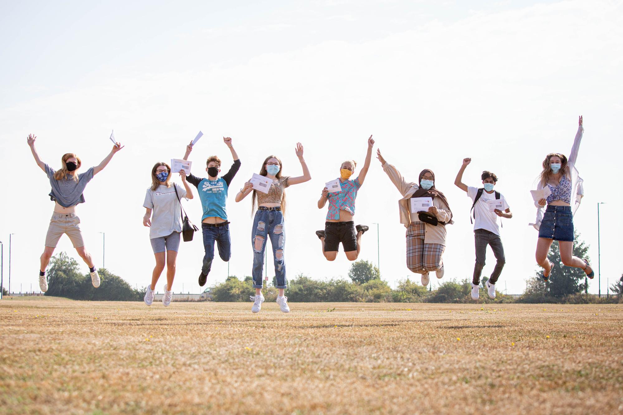 Porsmouth college students, perform social distance celebrations on the field. Picture: Habibur Rahman