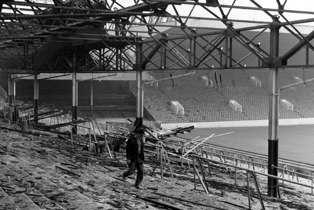 The demolition of the Leppings Lane Stand at Hillsborough Stadium in 1965