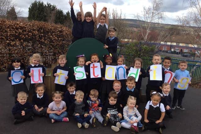 Children from Beck nursery celebrating the 'Outstanding' judgement for the early years provision last year