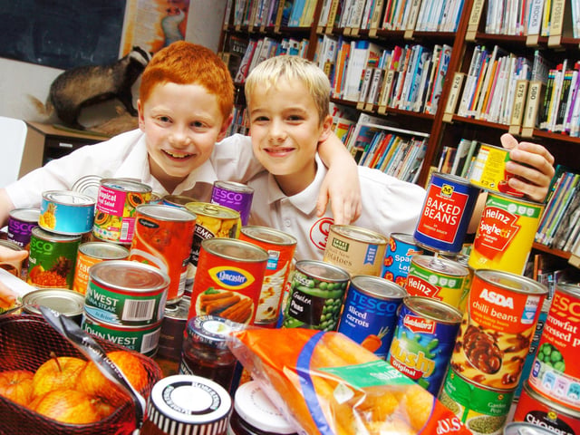 Taking part in 2007 Harvest Festival at Saltersgate Junior School were L-R Luke Wharton, eight, and Nathan Brookes, ten.