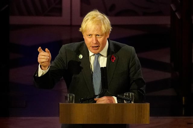 Prime Minister Boris Johnson makes an address to an evening reception.