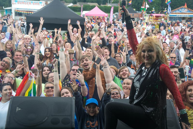 Hundreds of happy revellers are captured in this photo from the main stage at Chesterfield Pride.