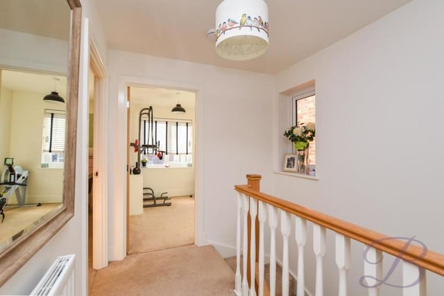 We are heading upstairs now, to be greeted by the this bright landing, which gives access to the three bedrooms.