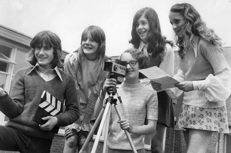 Redwell amateur film-makers in the spotlight in 1974 were left to right:  Peter Cooper, Vivienne Foster, Janette Lowdon, Susan Short, and Carol Gardner. But who can tell us more about this scene?